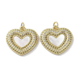 Brass Micro Pave Cubic Zirconia Pendants, with Shell, Heart, Real 18K Gold Plated, 19x20x3mm, Hole: 3mm(KK-G485-34L-G)