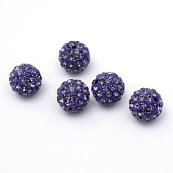 Polymer Clay Pave Rhinestone Beads, Disco Ball Beads, Tanzanite, PP13(1.9~2mm), 6 Rows Rhinestone, 10mm, Hole: 1.5mm(RB-Q197-10mm-16)