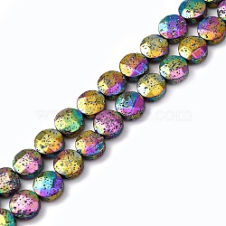 Electroplated Natural Lava Rock Beads Strands, Faceted, Flat Round, Rainbow Plated, 10~10.5x4.5~5mm, Hole: 0.8~1mm, about 40pcs/strand, 16.14''(41cm)(G-A256-F01-01J)