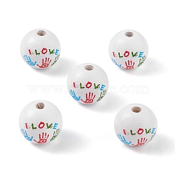 Printed Natural Wood European Beads, Large Hole Bead, Round with Palm, Colorful, 19mm, Hole: 4.5mm(WOOD-C015-02)