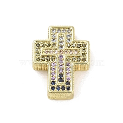 Real 18K Gold Plated Brass Micro Pave Cubic Zirconia Pendants, Cross, Colorful, 20x16x6mm, Hole: 3mm(KK-A209-01G)