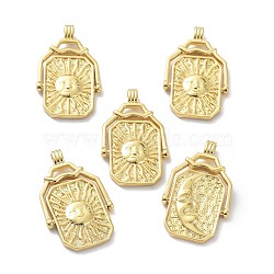 Eco-Friendly Brass Pendants,  Long-Lasting Plated, Transfer Card Shape, Sun with Moon, Real 18K Gold Plated, 36x22x4.5~3mm, Hole: 3X4mm(KK-B047-08G)