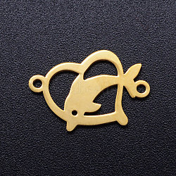 201 Stainless Steel Links connectors, Heart with Dolphin, Golden, 12x18x1mm, Hole: 1.2mm(STAS-Q201-JN337-2)