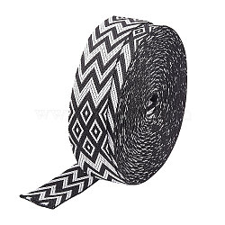 10 Yards Double Face Rhombus Print Flat Polypropylene Ribbon, Jacquard Ribbon, Garment Accessories, Black, 1-1/2 inch(37~38mm)(OCOR-WH0046-88)