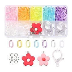 DIY Candy Color Flower Pendant Necklace Making Kit, Including Flower Resin Pendants, Acrylic Linking Rings, Plastic Clasps, Iron Jump Rings, Mixed Color, 221~258Pcs/box(DIY-YW0005-24)