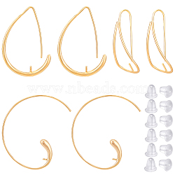 benecreat 6pcs 3 styles crochets de boucles d'oreilles en laiton, pour la moitié de perles percées, plaqué longue durée, forme de larme, de spirale et de torsion, avec 20 pièces d'écrous d'oreille en plastique, réel 18 ​​k plaqué or, 34~55x14~55x3~3.5 mm, pin: 0.7~0.9 mm, 2 pcs / style(KK-BC0010-18)