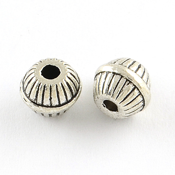Round Alloy Beads, Grooved BeadsTibetan Style, Cadmium Free & Nickel Free & Lead Free, Antique Silver, 6x7mm, Hole: 1.5mm, about 1100pcs/1000g