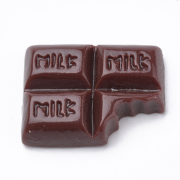 Opaque Resin Cabochons, Chocolate with Word MILK, Coconut Brown, 25x19x6mm