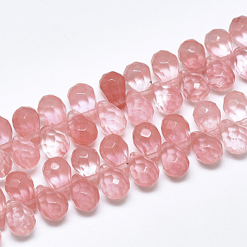 Cherry Quartz Glass Beads Strands, Top Drilled Beads, Faceted, Teardrop, 9~9.5x6mm, Hole: 0.8mm, about 44pcs/strand, 7.6 inch