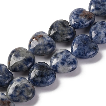Natural Blue Spot Jasper Beads Strands, Heart, 14~14.5x13.5~14x6~6.5mm, Hole: 1mm, about 28pcs/strand, 15.16''(38.5cm)