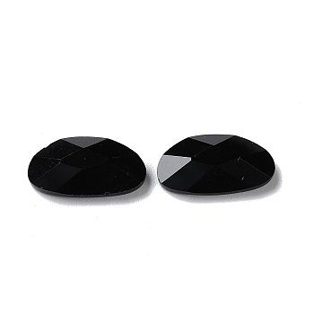 Glass Cabochons,  Faceted, Oval, Black, 10x18x4.5mm