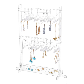Transparent Acrylic Earring Hanging Display Stands, Clothes Hanger Shaped Earring Organizer Holder with 16Pcs Hangers, Clear, Finish Product: 15x5.88x25cm, 1 set/box