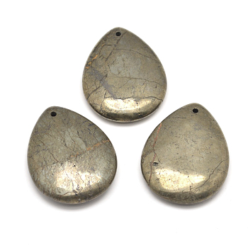 teardrop, Natural Pyrite Pendants, 45x35x10mm, Hole: 2mm
