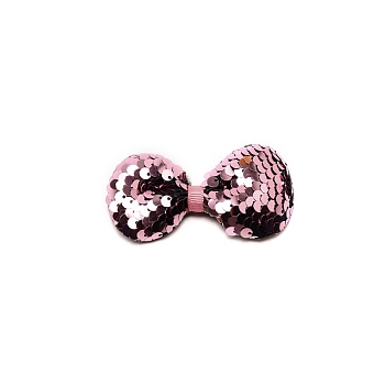 Bowknot Cloth Costume Accessories, with Sequins/ Paillettes, Hair Findings Accessories, Pearl Pink, 77x40x12mm