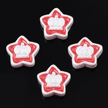 Opaque Resin Cabochons, with Enamel, Star with Crown, Crimson, 10x10x3mm