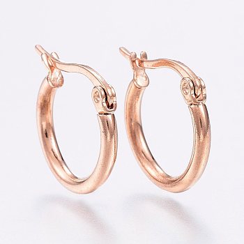 304 Stainless Steel Hoop Earrings, Rose Gold, 12 Gauge, 14~16x2mm, pin: 0.7x1mm
