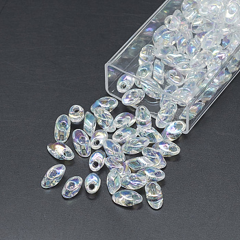 MiYuki Long Magatama Beads, Japanese Seed Beads, (LMA250) Crystal AB, 7x4mm, Hole: 1mm, about 3500pcs/bag, 450g/bag