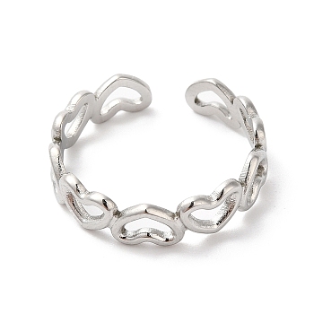 304 Stainless Steel Hollow Heart Open Cuff Ring for Women, Stainless Steel Color, Inner Diameter: 18mm