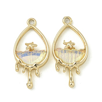 UV Plating Alloy Resin Pendants, Cadmium Free & Lead Free, Golden, Teardrop with Star, Misty Rose, 27.5x13.5x4.5mm, Hole: 1.8mm