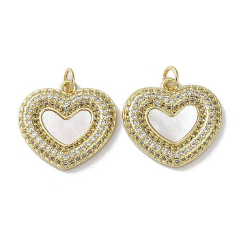 Brass Micro Pave Cubic Zirconia Pendants, with Shell, Heart, Real 18K Gold Plated, 19x20x3mm, Hole: 3mm