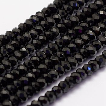 Natural Black Spinel Beads Beads Strands, Faceted, Rondelle, 3.5~4x2.5~3mm, Hole: 0.5~0.6mm, about 126pcs/strand, 15.3~15.7 inch(39~40cm)