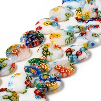 Handmade Millefiori Glass Beads Strands, White Porcelain, Heart, White, 20x20x6mm, Hole: 1mm, about 19pcs/strand, 15 inch