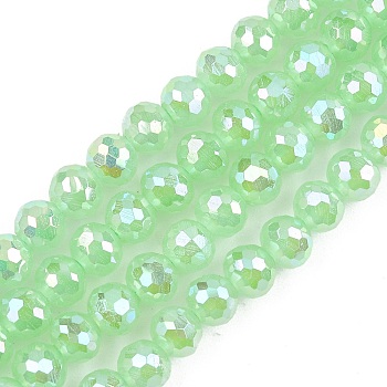 Electroplate Glass Beads Strands, Round, Faceted(96 Faceted), Light Green, 4~4.5mm, Hole: 1mm, about 95pcs/strand, 14.76''(37.5cm)
