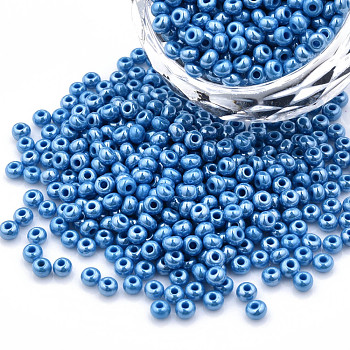 8/0 Czech Opaque Glass Seed Beads, Lustered, Round, Steel Blue, 3x2mm, Hole: 1mm, about 500g/bag