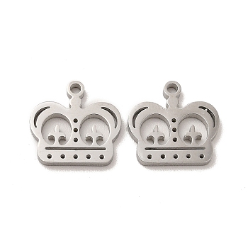 304 Stainless Steel Charms, Crown, Stainless Steel Color, 12.5x13x1.4mm, Hole: 1.4mm