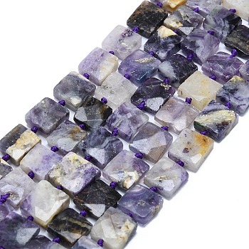 Natural Purple Fluorite Beads Strands, Faceted, Square, 11.5~12.5x11.5~12.5x4.5~5.5mm, Hole: 0.8mm, about 34~37pcs/strand, 16.54~17.32 inch(42~44cm)