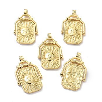 Eco-Friendly Brass Pendants,  Long-Lasting Plated, Transfer Card Shape, Sun with Moon, Real 18K Gold Plated, 36x22x4.5~3mm, Hole: 3X4mm