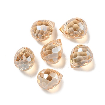 Electroplate Glass Beads, Faceted, Pearl Luster Plated, Teardrop, Sandy Brown, 9.5x8mm, Hole: 1.2mm