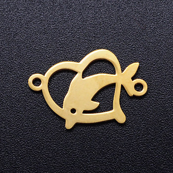 201 Stainless Steel Links connectors, Heart with Dolphin, Golden, 12x18x1mm, Hole: 1.2mm