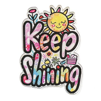 Motivational Quote Keep Shining Printed Acrylic Pendants, Sun, 26.5x39x2mm, Hole: 1.4mm