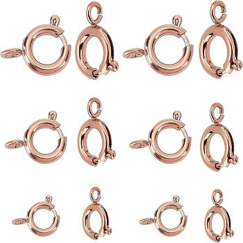 PVD Vacuum Plating 304 Stainless Steel Smooth Surface Spring Ring Clasps, Rose Gold, 5~7.7x1.3~1.8mm, Hole: 1.4~1.8mm, 4pcs/size, 12pcs/box