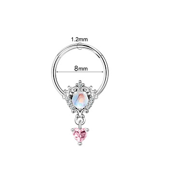 316L Surgical Stainless Steel Pave Cubic Zirconia Nipple Rings, Nose Rings, Heart, Stainless Steel Color, 8mm, Pin: 1.2mm