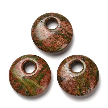 Natural Unakite Pendants, Flat Round Charms, 30x8~8.5mm, Hole: 8.5mm