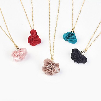 Cloth Pendant Decorations Pendant Necklaces, with Brass Findings, Flower, Golden, Mixed Color, 18.3 inch(46.5cm)