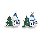 Christmas Rack Plating Alloy Enamel Snowman Pendants, Cadmium Free & Nickel Free & Lead Free, Platinum, Dark Green, 23x19.5x1mm, Hole: 1.5mm(ENAM-T024-71A-P)