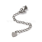 304 Stainless Steel Curb Chain Extender, End Chains with Lobster Claw Clasps and Heart Charms, Stainless Steel Color, 72mm, Hole: 2.5mm(STAS-N088-47P)