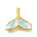304 Stainless Steel Enamel Charms, Fishtail Charms, Real 18K Gold Plated, Sky Blue, 11x12.5x3mm, Hole: 2x1.4mm(STAS-Q347-02G-B)