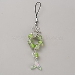 Lampwork Bead Mobile Straps, with Alloy Findings, Bowknot with Round & Fishtail, Platinum, Green, 170mm(HJEW-TAC0009-19)