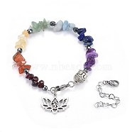 Natural & Synthetic Mixed Stone Charm Bracelets, with 304 Stainless Steel Findings and Brass Findings, Lotus, 6-7/8 inch(17.4cm)(BJEW-JB04267)