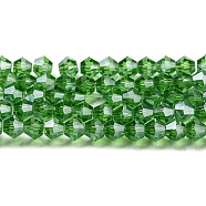 Transparent Electroplate Glass Beads Strands, Pearl Luster Plated, Faceted, Bicone, Lime Green, 3.5~3.8x3mm, Hole: 0.8mm, about 113~115pcs/strand, 14.17~14.37 inch(36~36.5cm)(EGLA-A039-T3mm-A03)