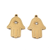 Ion Plating(IP) 316 Stainless Steel Pendants, Nickel Free, with Rhinestone, Hamsa Hand, Real 18K Gold Plated, 17x13x2mm, Hole: 1mm(STAS-U014-16G)