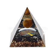 Orgonite Pyramid Resin Energy Generators, Reiki Natural Tiger Eye & Obsidian Chips Inside for Home Office Desk Decoration, 59.5x59.5x59.5mm(DJEW-D013-01A)