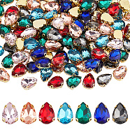175Pcs 7 Colors Sew on Rhinestone, Transparent Glass, with Iron Prong Settings, Faceted, Teardrop, Mixed Color, 14x10x5mm, Hole: 0.9mm, 25pcs/color(RGLA-FH0001-01)