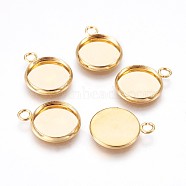 304 Stainless Steel Pendant Cabochon Settings, Plain Edge Bezel Cups, Flat Round, Real 24k Gold Plated, Tray: 12mm, 18x14x2mm, Hole: 2.4mm(STAS-P220-11G-01)
