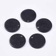 Freshwater Shell Pendants, Spray Painted, Flat Round, Black, 20x2mm, Hole: 1.5mm(BSHE-K012-09C-01)