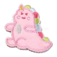 Computerized Embroidery Cloth Self Adhesive Patches, Stick On Patch, Costume Accessories, Appliques, Dinosaur, Pink, 55.5x49.5x1.5mm(DIY-G031-03B)